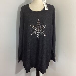 NWT BLOOMCHIC PLUS SZ 26 CHARCOAL GRAY CHRISTMAS SWEATER TUNIC SEQUINS SNOWFLAKE
